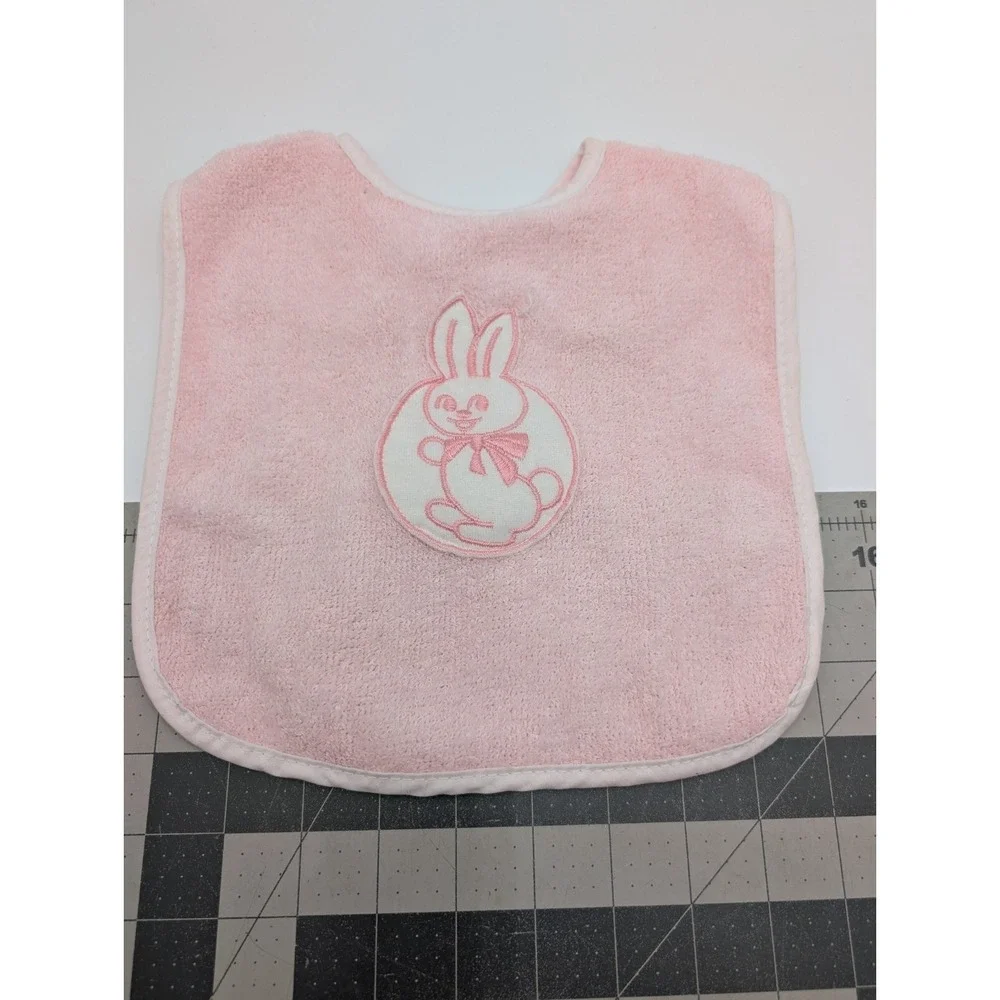 Alexis Terry Cloth Baby‎ Bib Pink Rabbit Squeaker USA